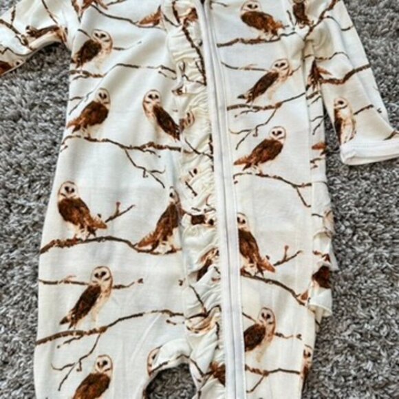 Milkbarn Owl Bamboo Zip Ruffle Footed Romper 0-3 Months NWT Soft Fall Gift - Picture 2 of 7
